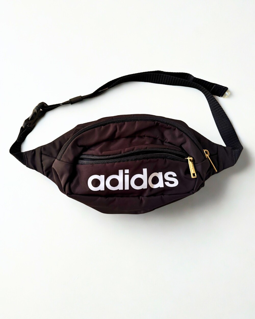 adidas Black White Gold Linear Logo Waist Bag Fanny Pack Adjustable